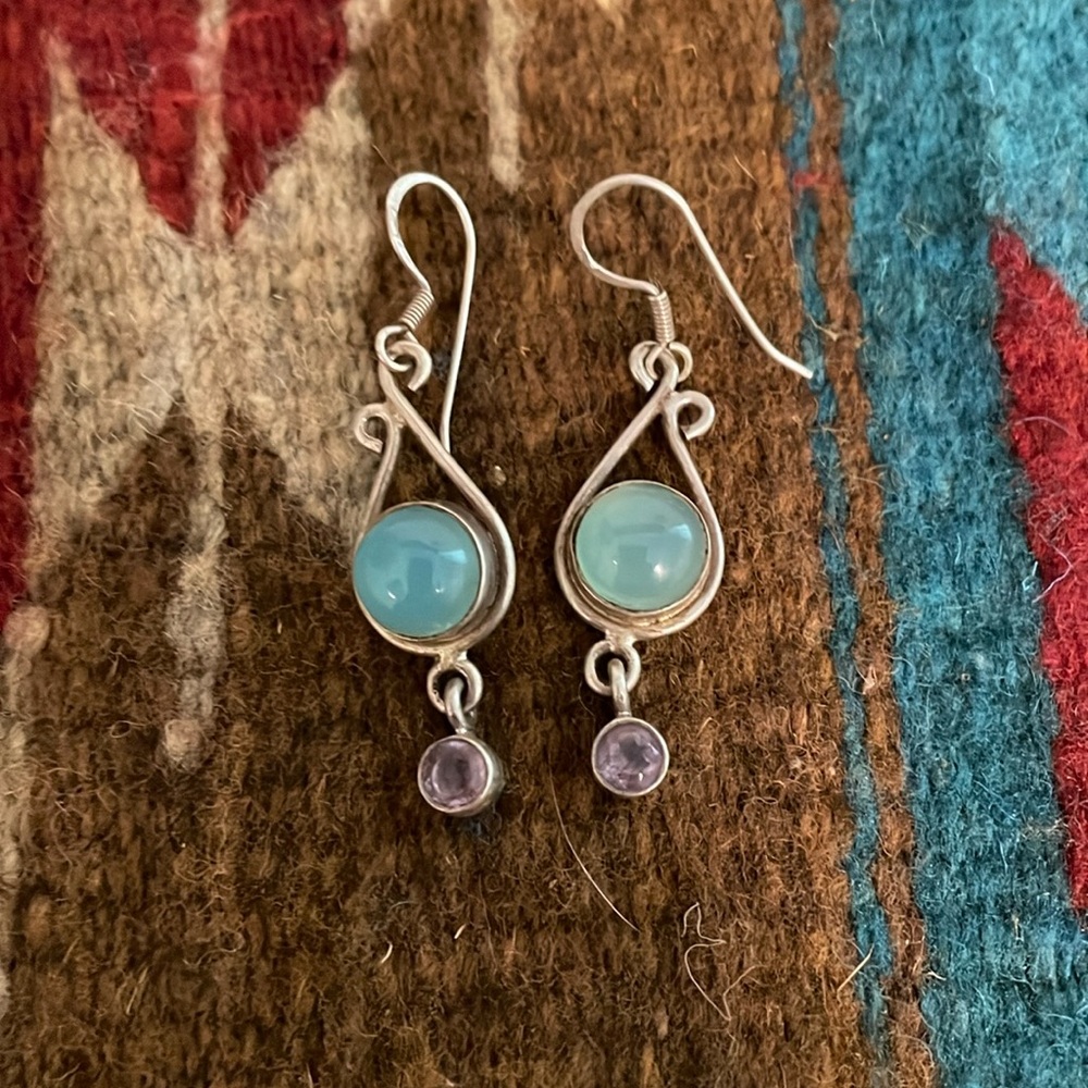 Sterling Handmade Gemstone Dangle Hook Earrings